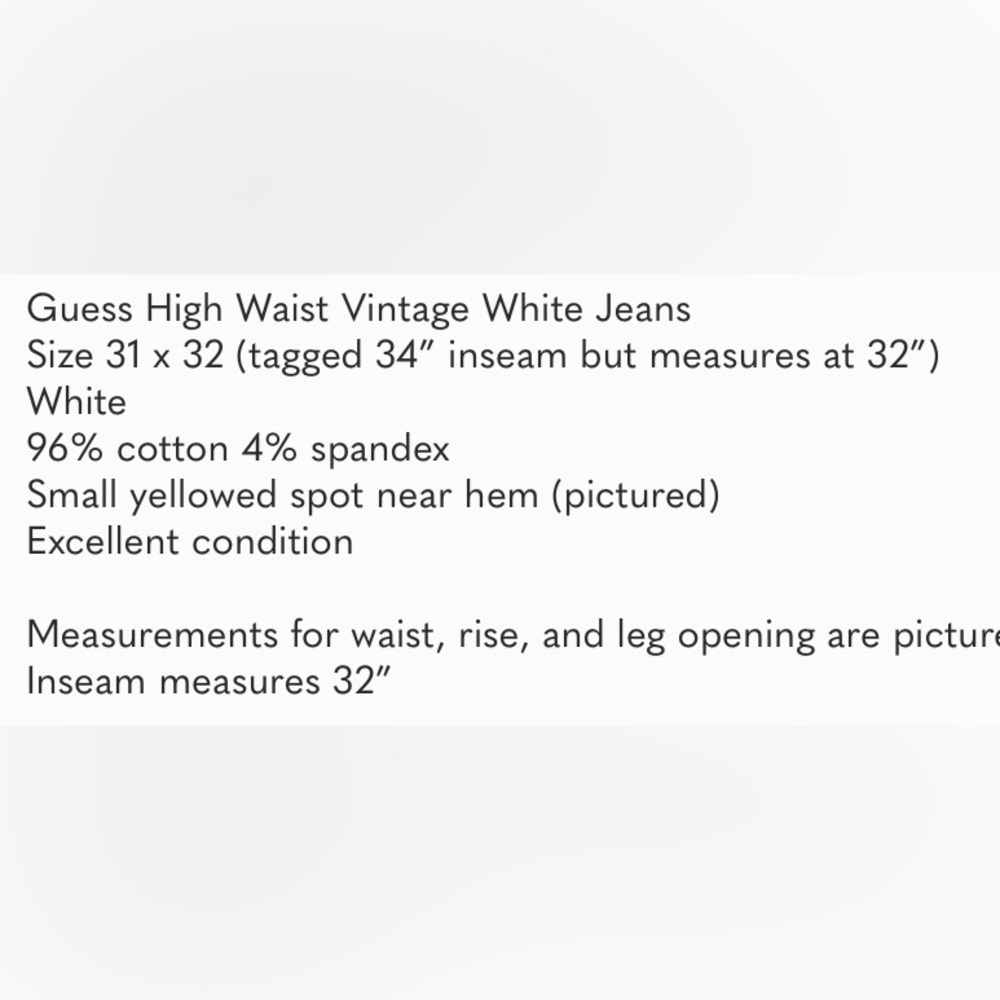 Guess High Waist Vintage White Jeans 31 x 32 White - Picture 3 of 3